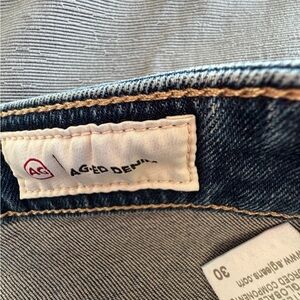 Ag Adriano Goldschmied Blue Denim Jeans with Tan Leather Patch
